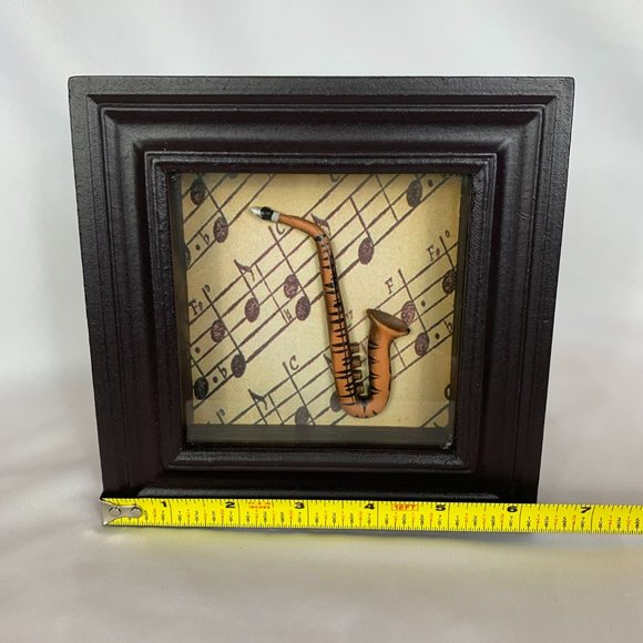 Framed Guitar and Saxophone Shadowboxes Glass Front Brown Trim Vintage - Picture 9 of 12